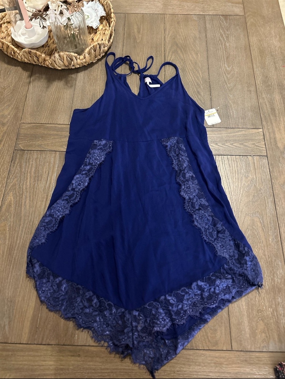 Free People Navy Blue Lace-Trim Mini Dress